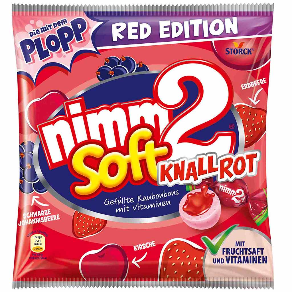 nimm2 Soft Knallrot gefüllte Kaubonbon 240g MHD 30.07.26