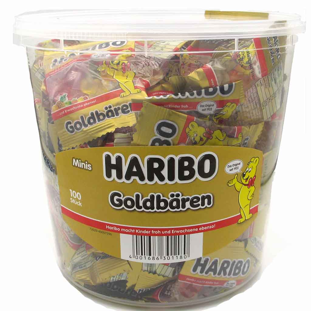 Haribo Goldbären minis Eimer 100x9,8g = 980g MHD 30.07.26