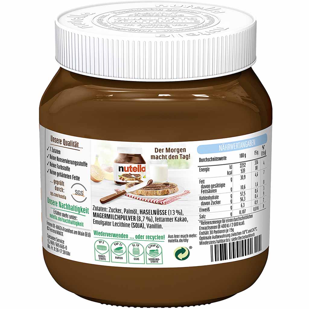 Nutella Brotaufstrich im Glas 450g  Rückseite