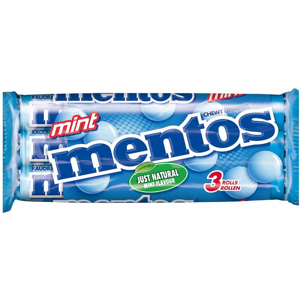 Mentos Dragees MINT Rollen 3er Pack 114g MHD 30.07.27