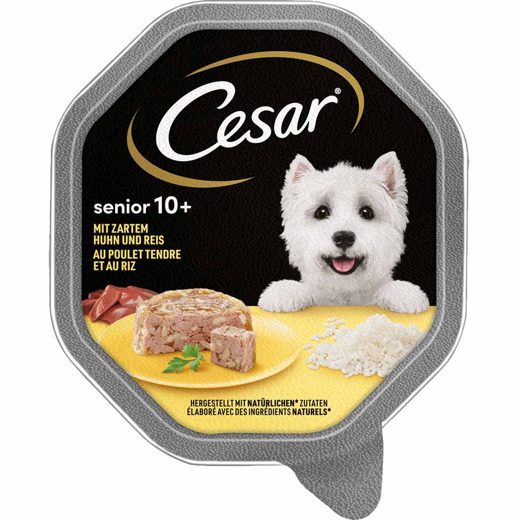 14x Cesar Senior 10+ mit zartem Huhn und Reis á 150g=2,1kg MHD 01.07.27