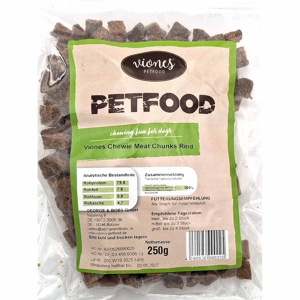Viones Chewie Meat Petfood Hundesnack Meat Chunks Rind 250g, 4260526990025