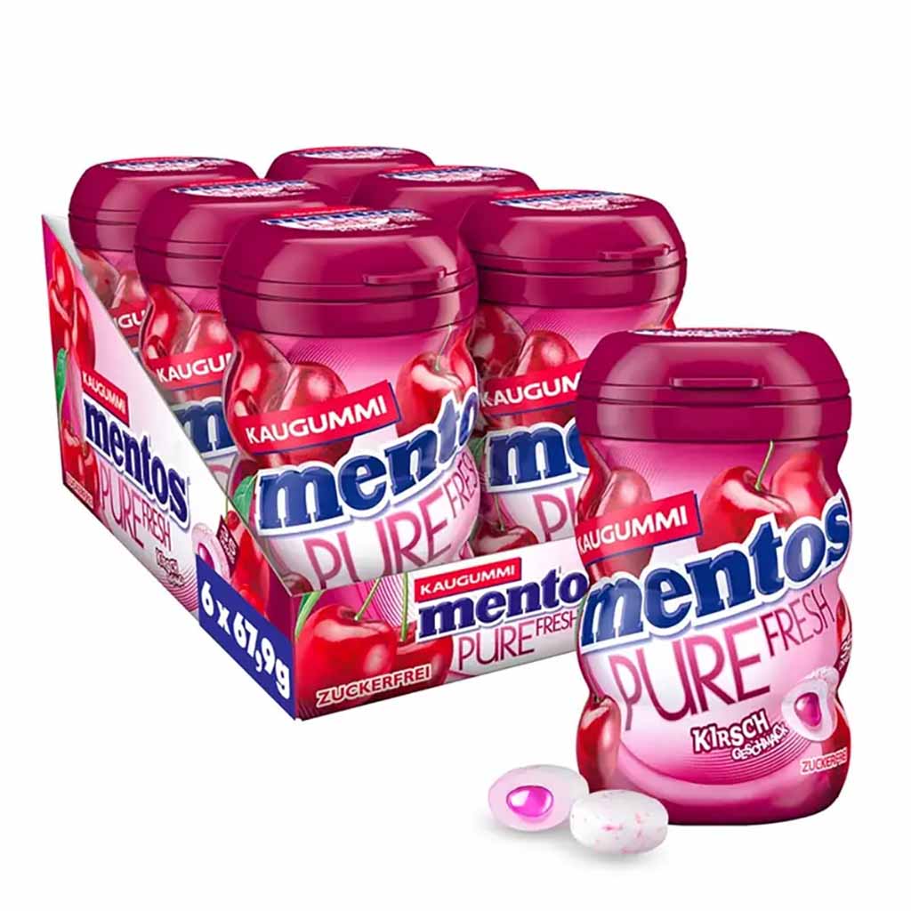 Mentos Gum Pure Fresh Kirsch zuckerfrei 6x 35er Kaugummi Dose 70g