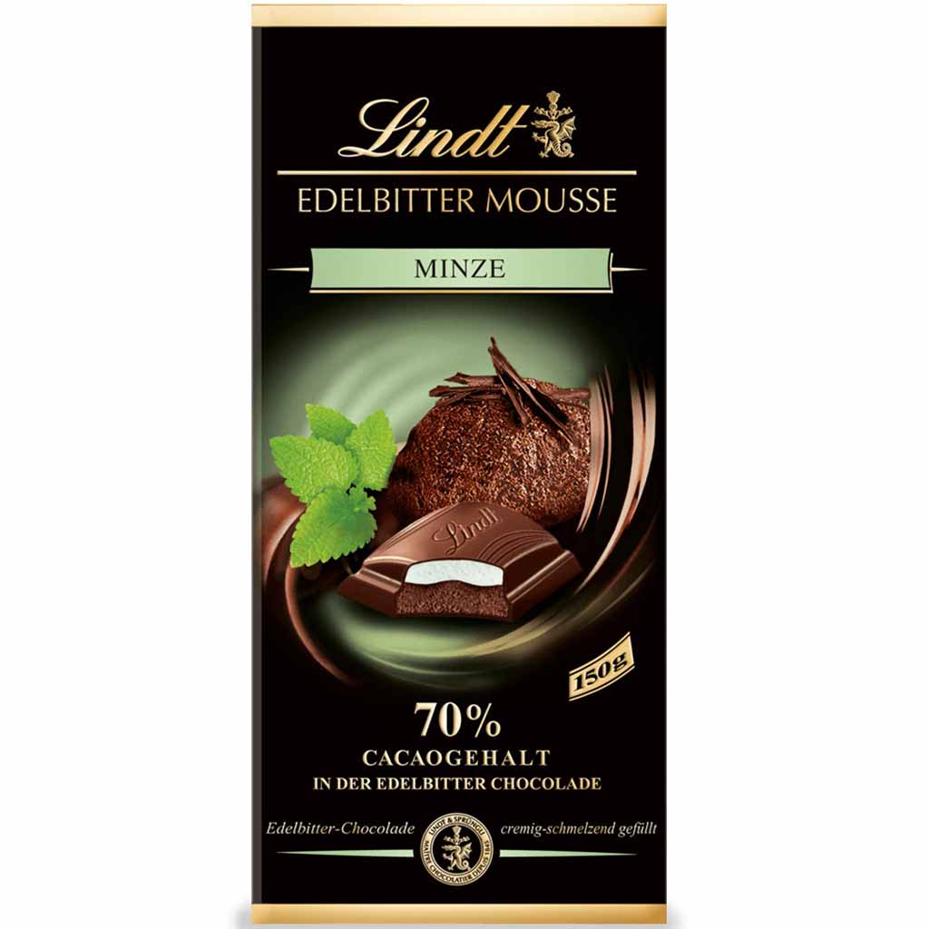 Lindt Edelbitter Mousse Minze 70% Kakao 150g MHD 30.06.26