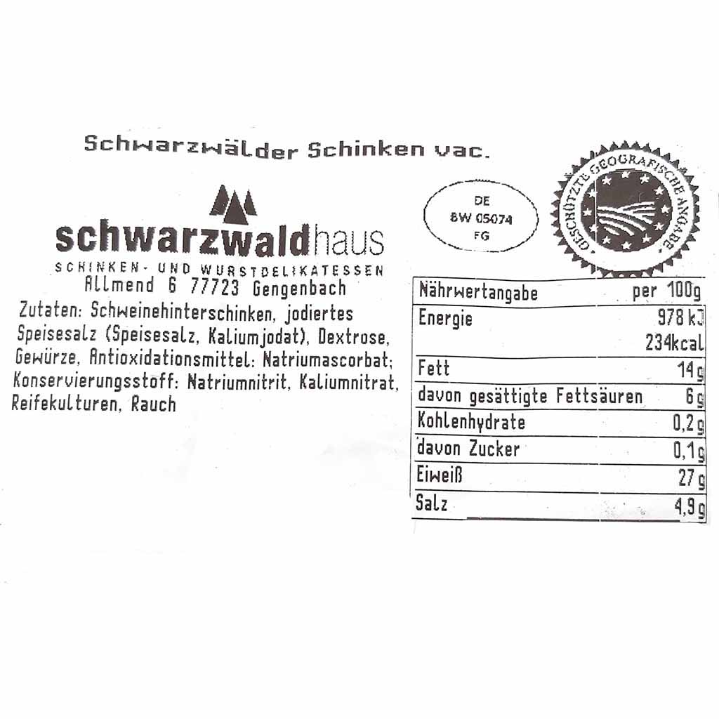 Schwarzwaldhaus Schwarzwälder Schinken Label