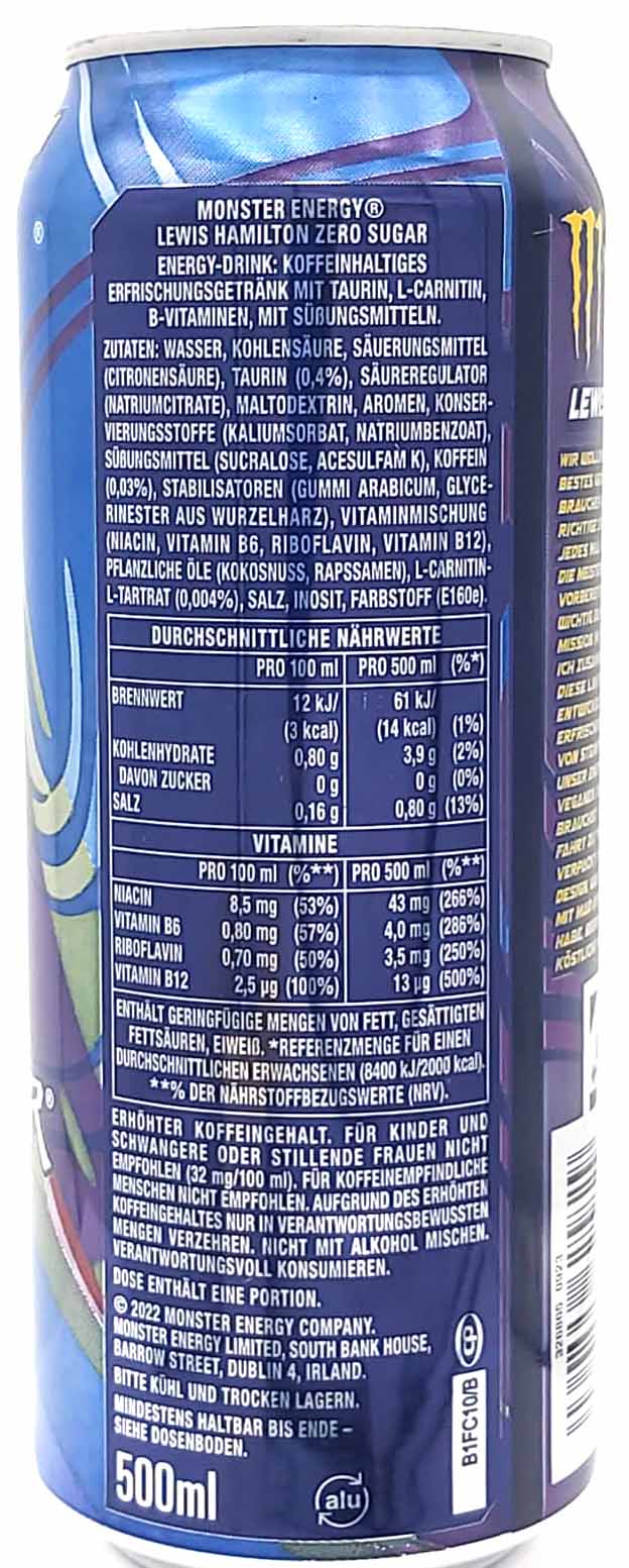 Monster Energy Zero Sugar 12 x 0,5 l = 6L - Lewis Hamilton 44, 5060896625829
