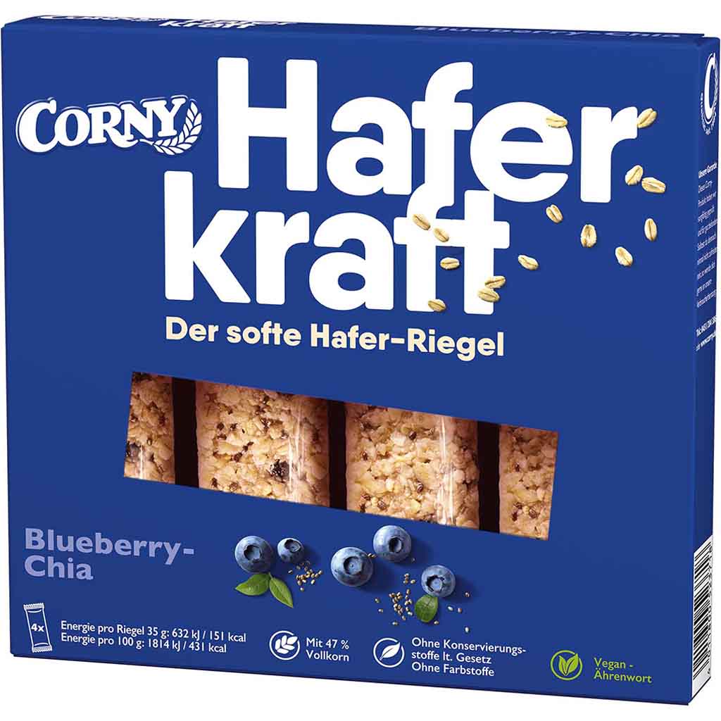 Corny Haferkraft Blueberry Chia 4er 140g MHD 27.07.24