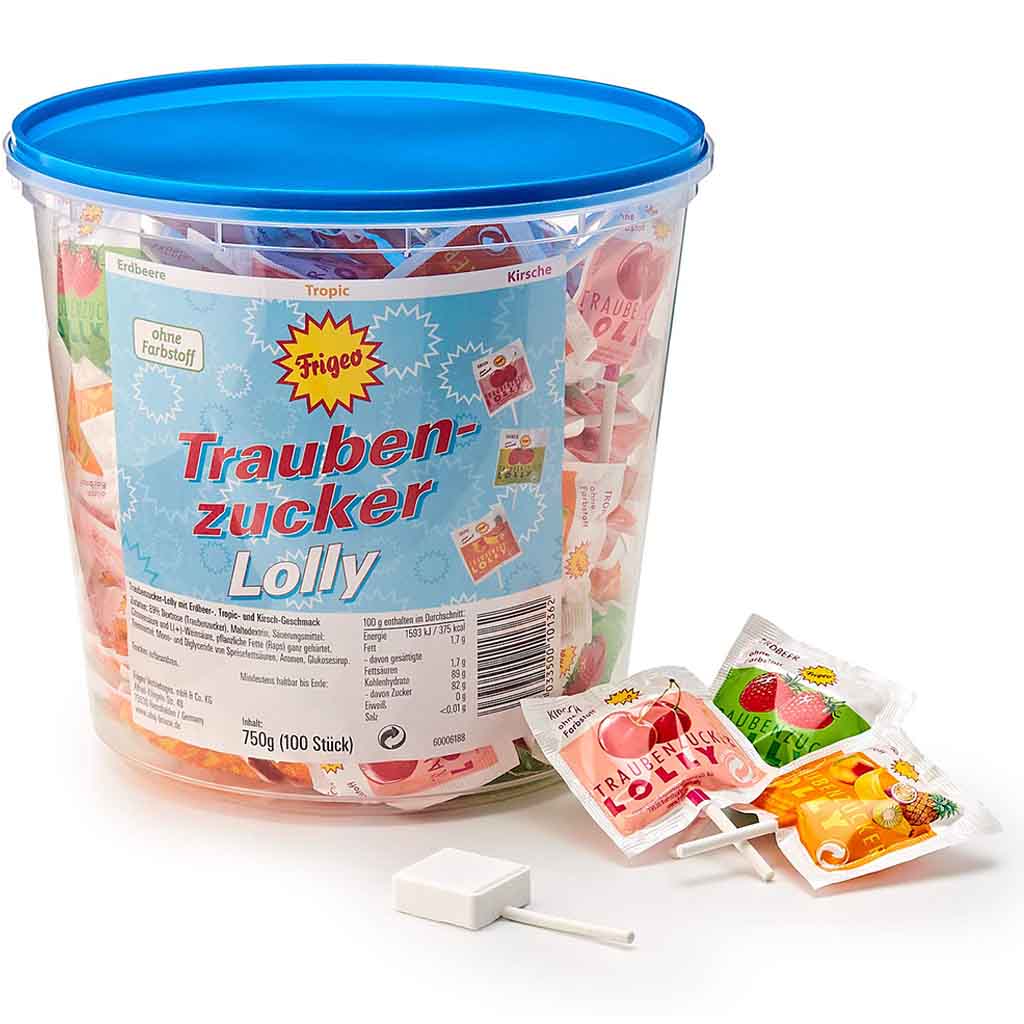 Frigeo Traubenzucker Lolly 100er 750g MHD 30.10.27