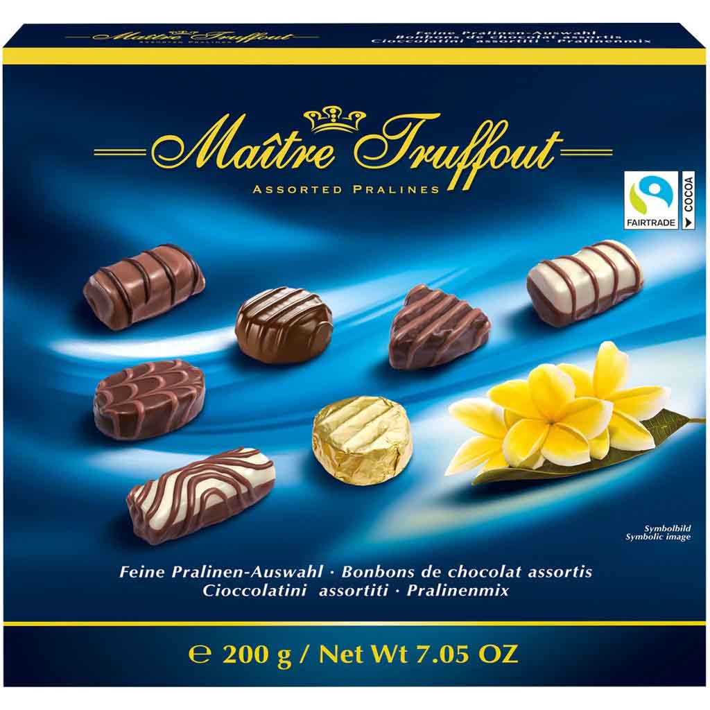 Maitre Truffout Pralinen blau Pralinenmischung 200g MHD 28.02.27