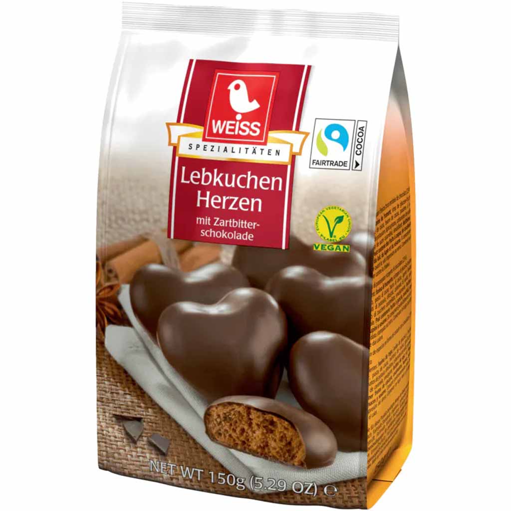 Weiss Lebkuchen Herzen Zartbitterschokolade 150g MHD 30.04.26