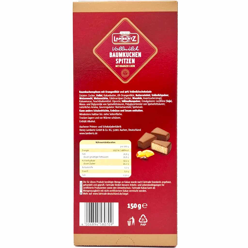 Lambertz Baumkuchenspitzen Vollmilch Orangen Likör 150g