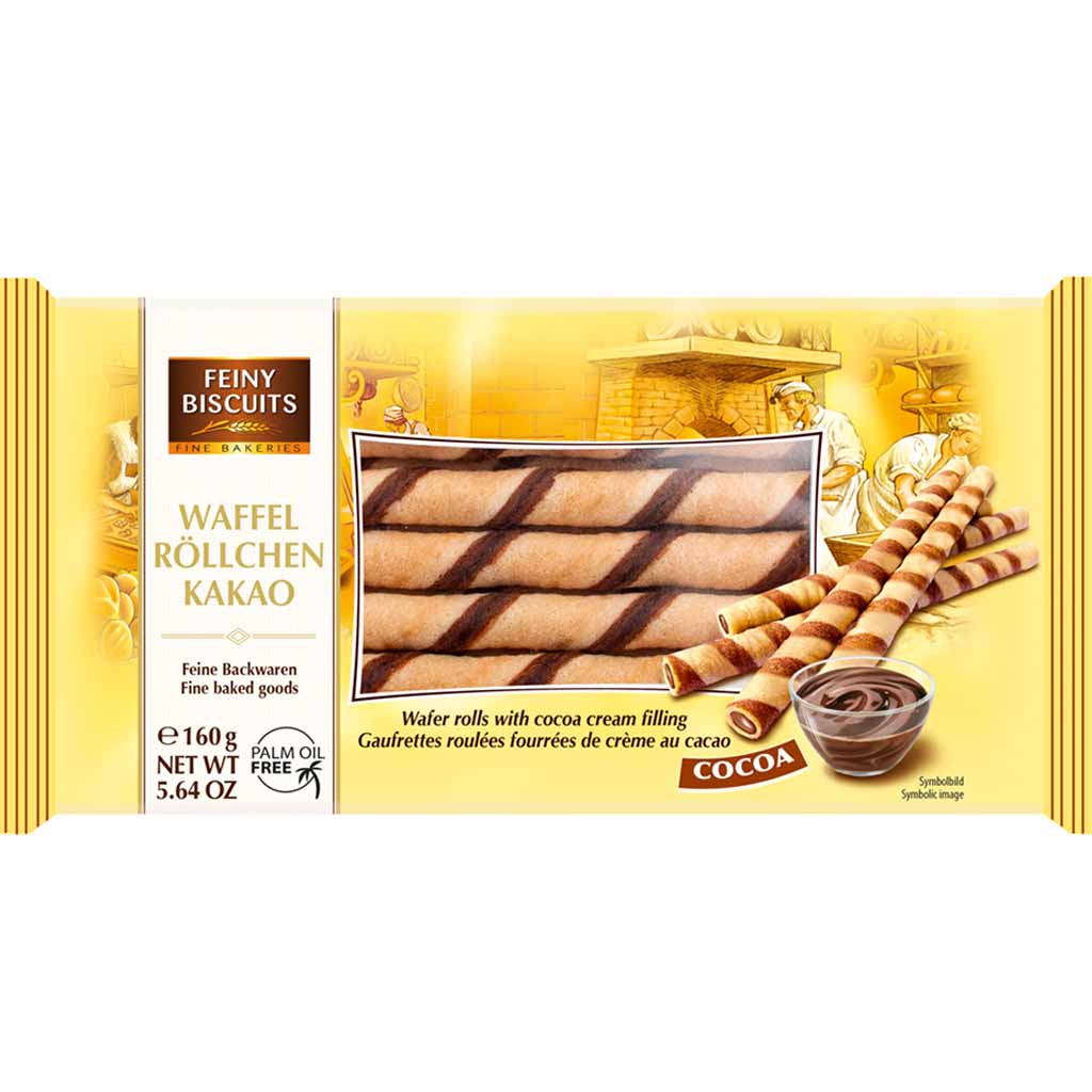 Feiny Biscuits Waffelröllchen Cacao mit Cremefüllung 160g MHD 17.04.26
