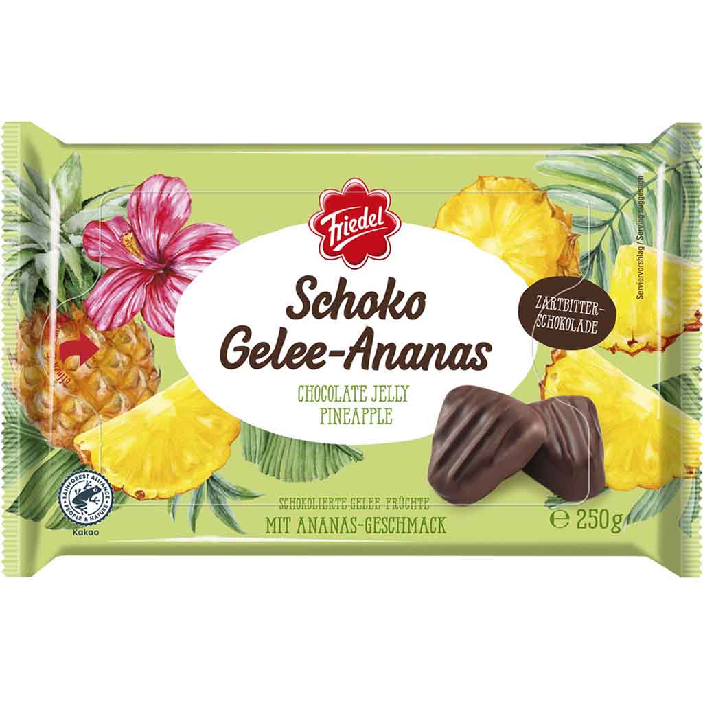 Friedel Schoko Gelee-Ananas Zartbitterschokolade 250g MHD 30.11.26