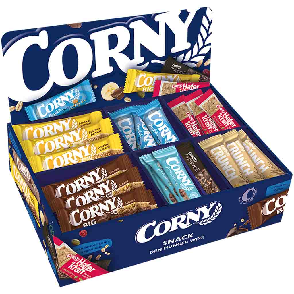 Corny Tischdisplay mit 75 Riegeln sortiert 2,834 kg