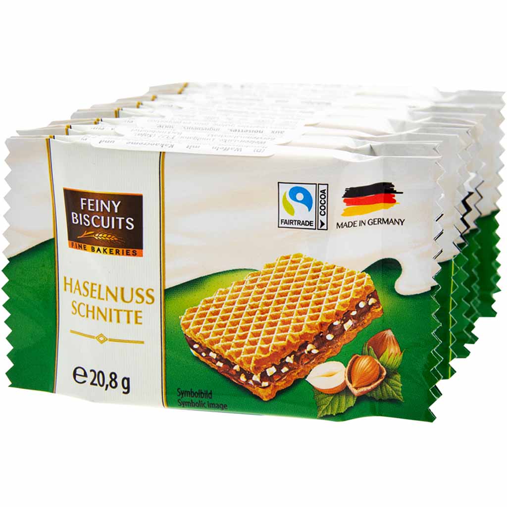 8x Feiny Biscuits Waffeln mit Kakaocreme und Haselnüssen á 20,8=166g MHD 21.04.26
