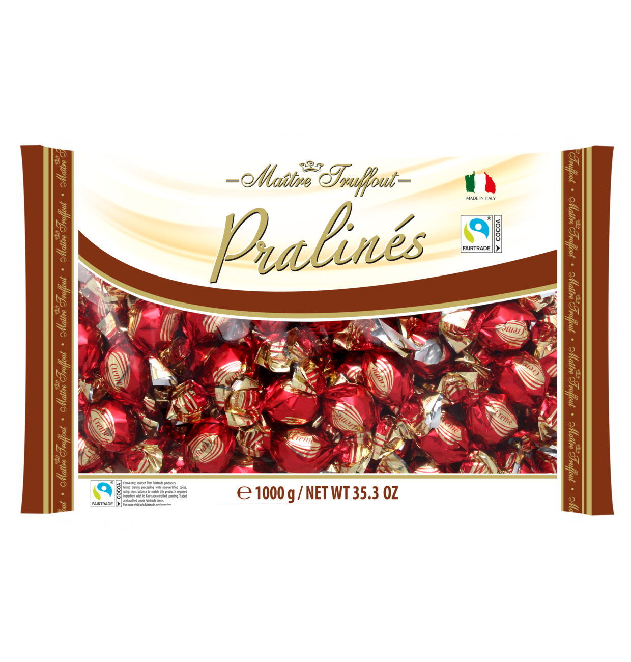 Maitre Truffout Pralinen Rot/Gold Milchschokolade mit Haselnusscremefüllung 1kg MHD 31.07.26