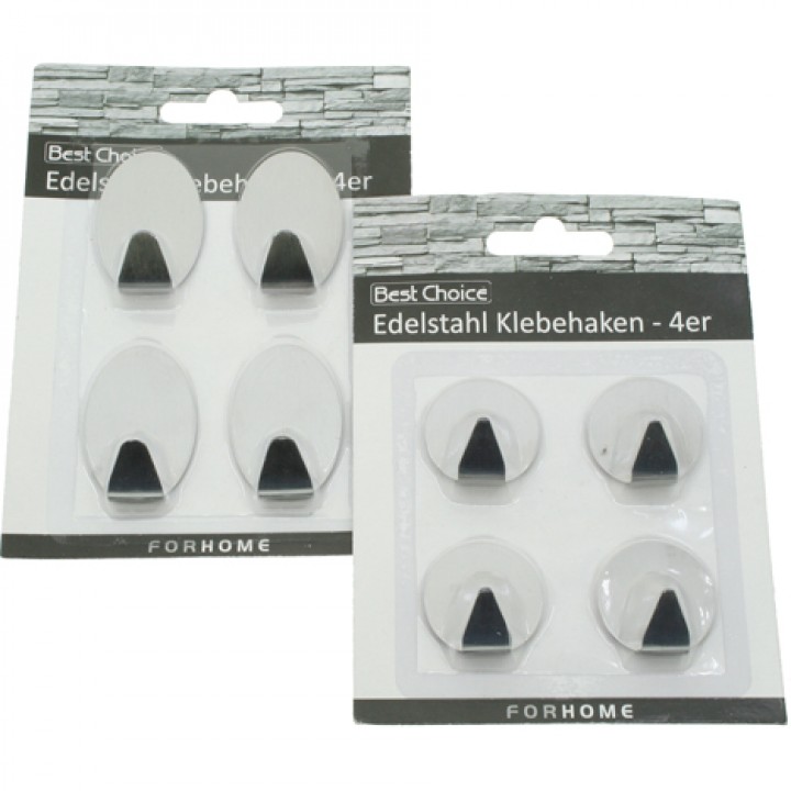 Edelstahl Klebehaken selbstklebend auf Karte 4er Rund 3,5cm