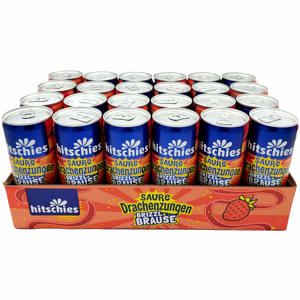 Hitschies Saure Drachenzungen brizzl Brause Erdbeere DOSE 24x250ml = 6L MHD 29.03.26