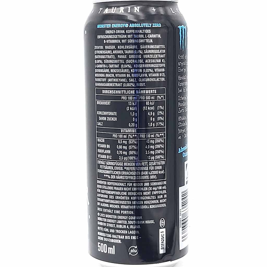 Monster Energy Absolutely Zero DOSE 500ml, 5060335635242, Zutaten
