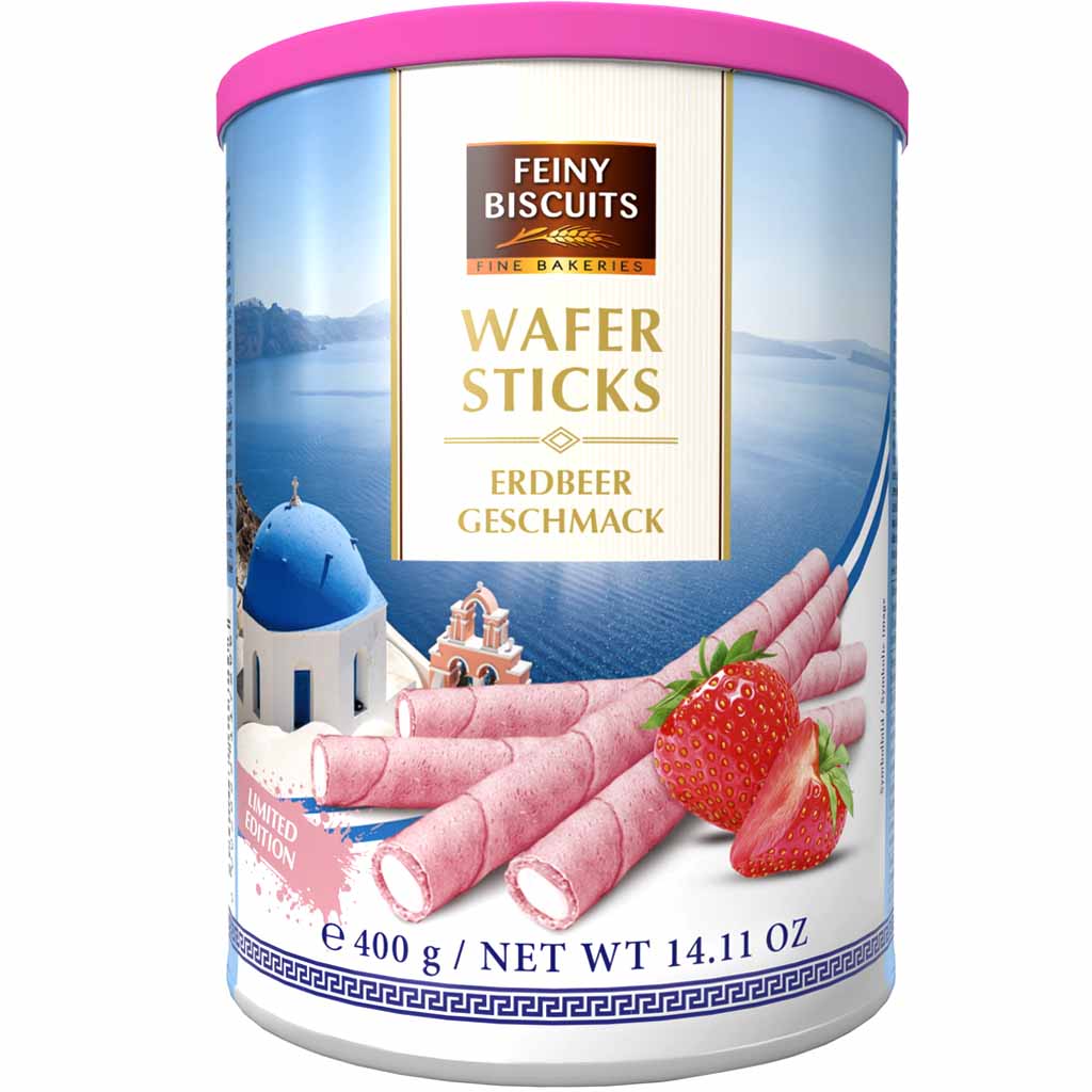 Feiny Biscuits Waffelröllchen mit Erdbeercreme 400g MHD 11.04.27