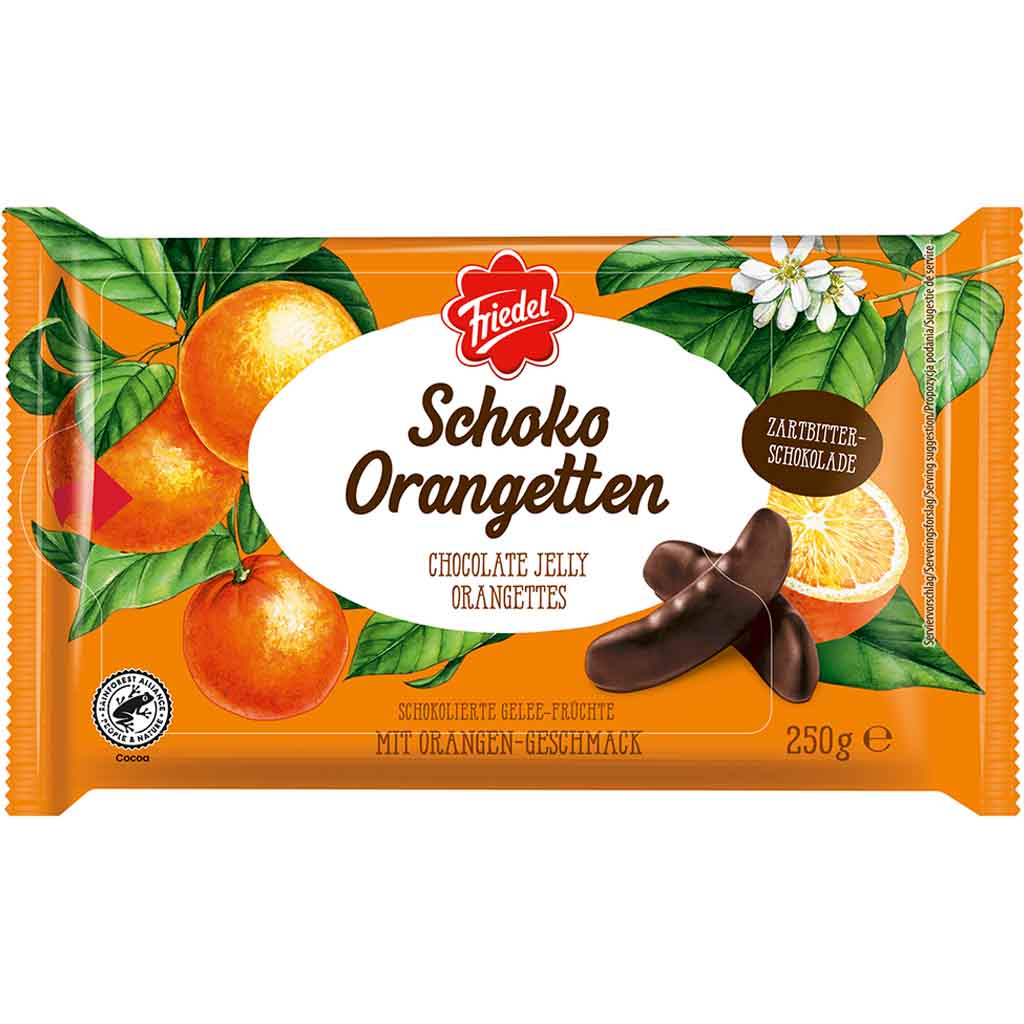 Friedel Gelee Früchte Schoko Orangetten 250g MHD 31.10.26