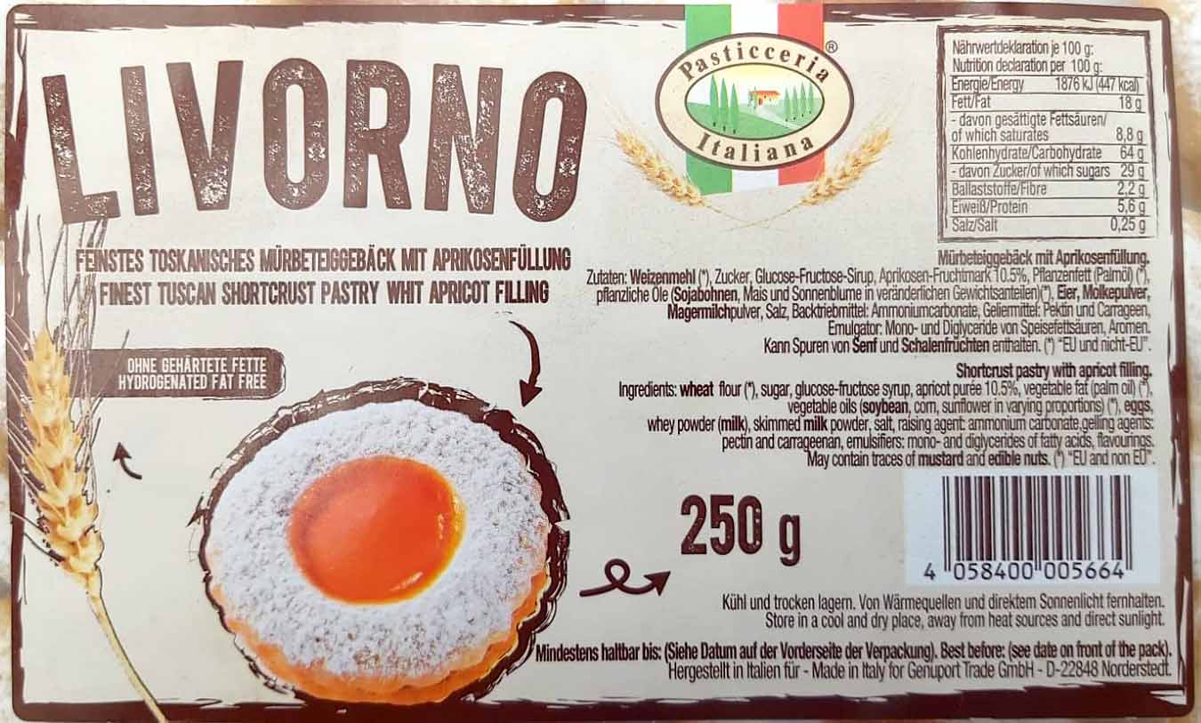 Pasticceria Italiana Livorno feinstes Italienisches Mürbegebäck mit Aprikosenfüllung 250g, 4058400005664