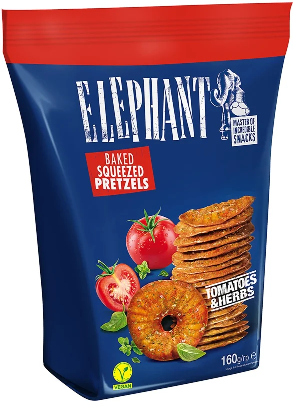 Elephant Squeezed Pretzels Tomatoes & Herbs 160g MHD 13.09.26