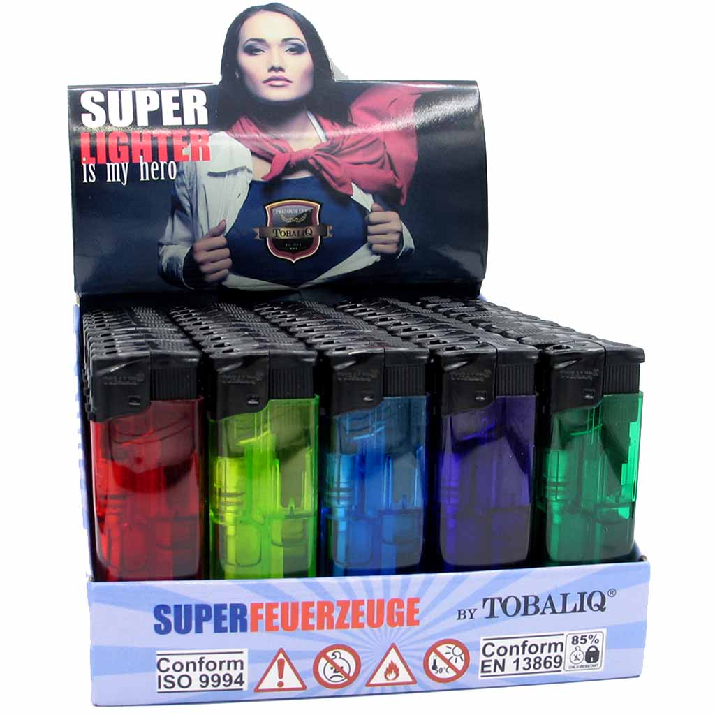 50x TobaliQ Elektronik Feuerzeug HERO im Thekendisplay