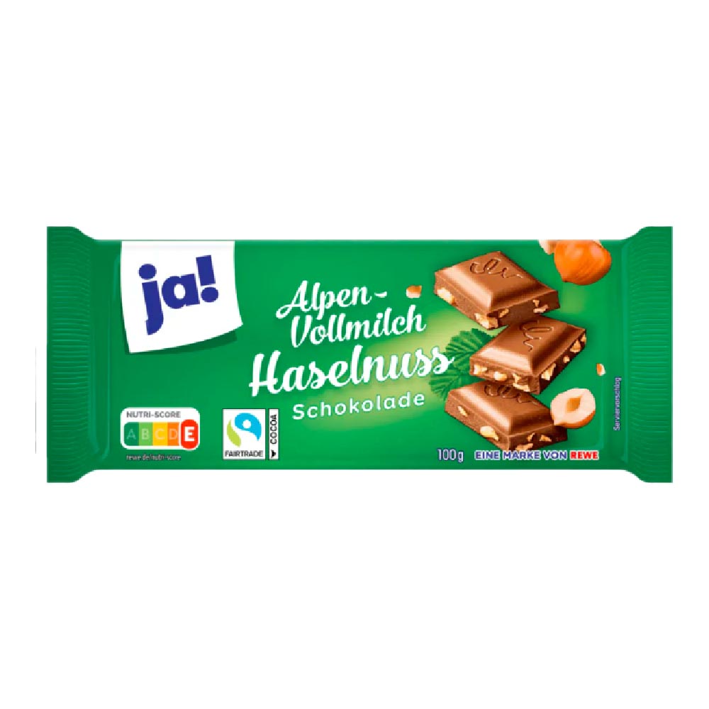 ja! Alpen Vollmilch Haselnuss Schokolade 100g MHD 17.04.26
