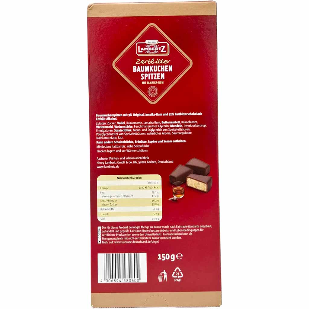 Lambertz Baumkuchenspitzen Zartbitter Jamaika Rum 150g