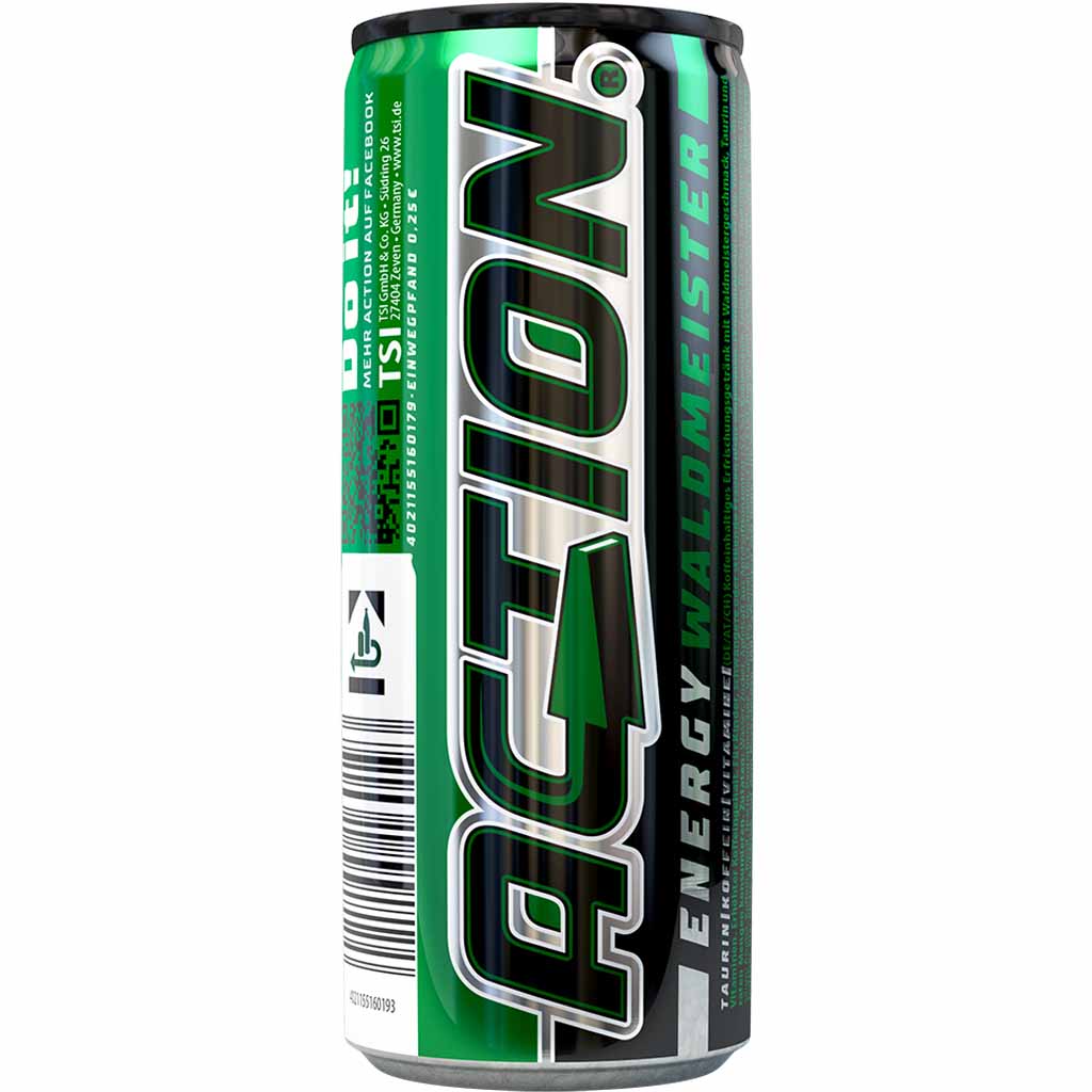 24x Action Energy Drink Waldmeister DOSE á 250ml=6L MHD 18.07.27