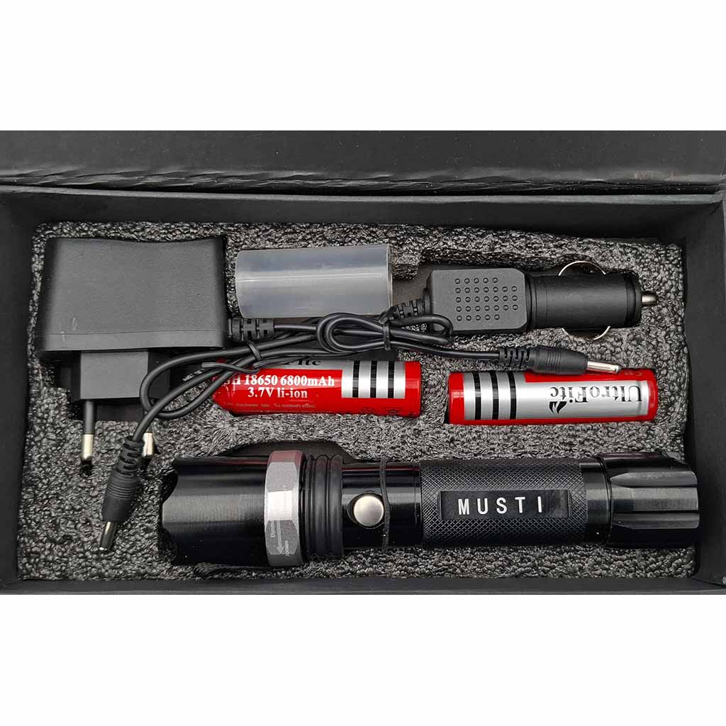 LED-Taschenlampe mit Zoom und 2 Akkus