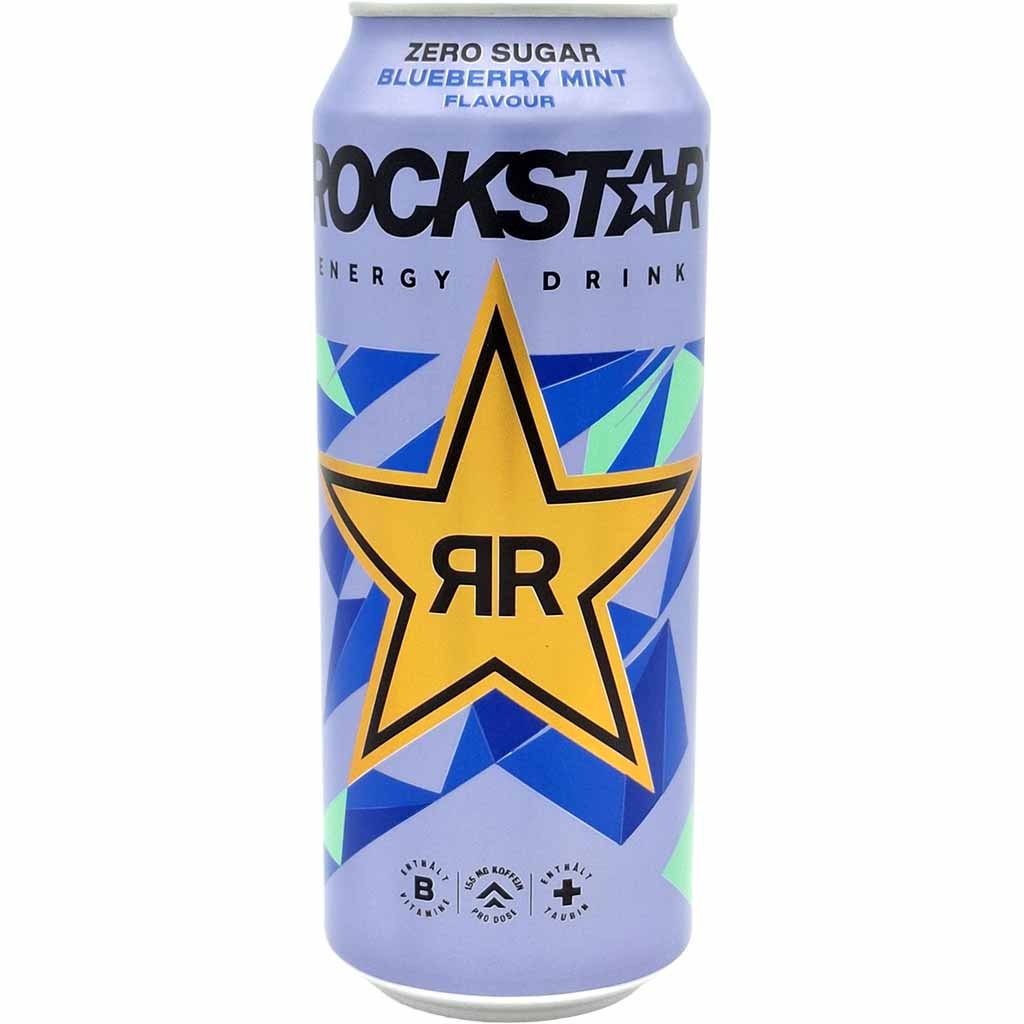 Rockstar Energy Drink Zero Sugar Blueberry Mint Flavour Dose 12x500ml=6L, 4062139026234