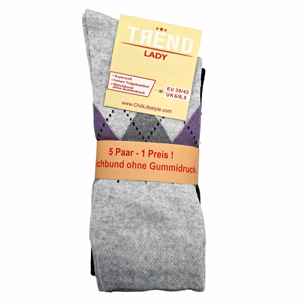 5x Trend Lady Socken für Damen Karo 39-42