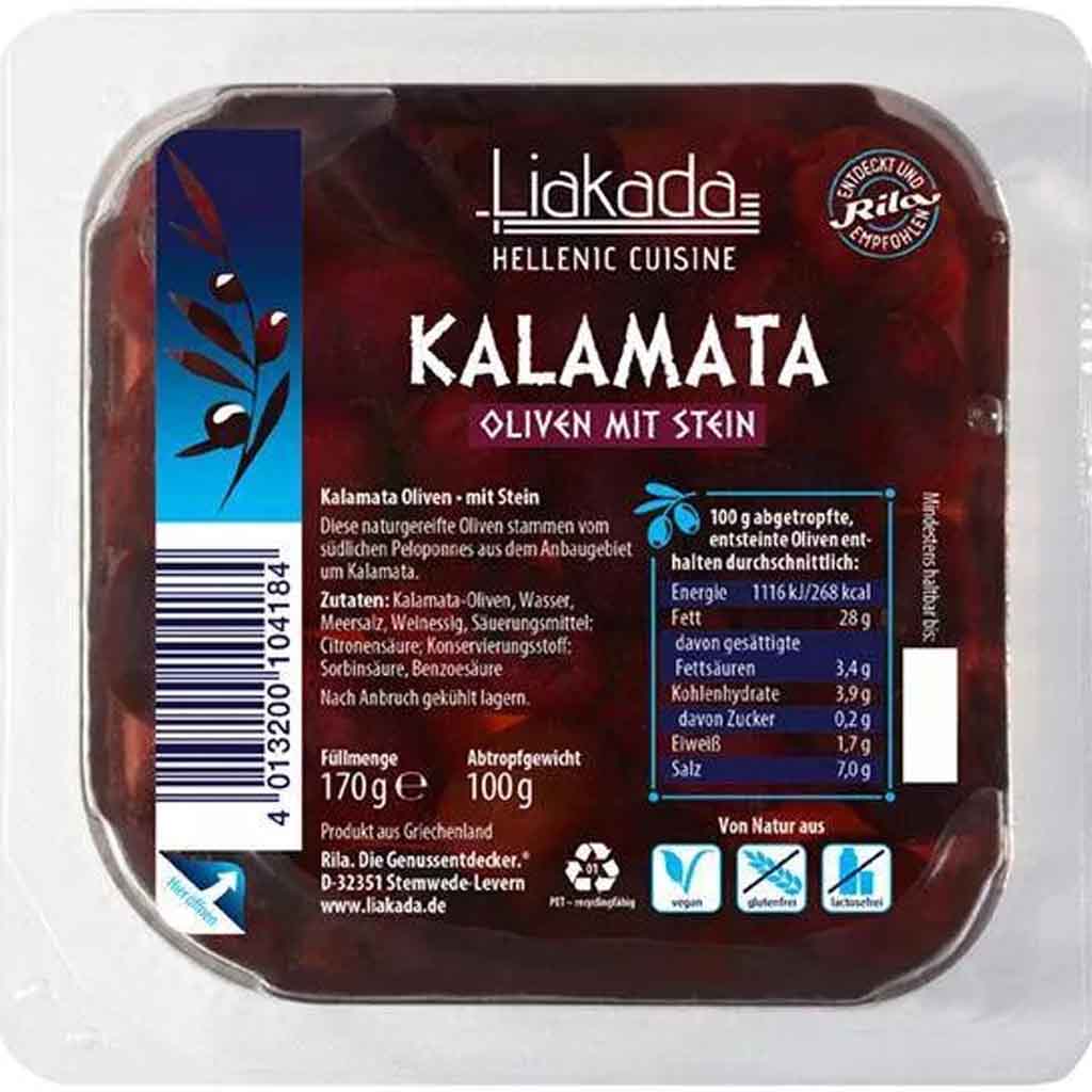 Liakada Kalamata Oliven mit Stein 100g MHD 18.02.26