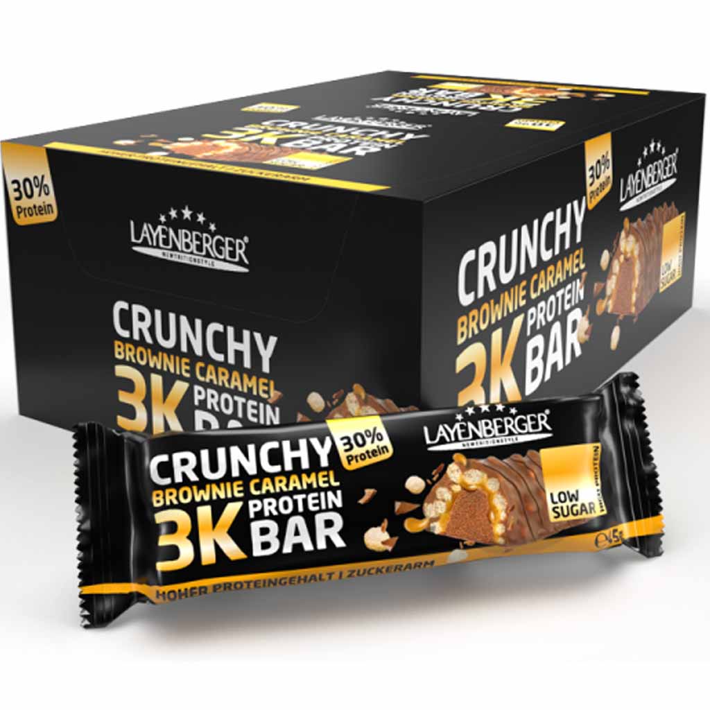15x Layenberger 3K Protein Riegel Crunchy Brownie Caramel á 45g=675g MHD 30.11.25