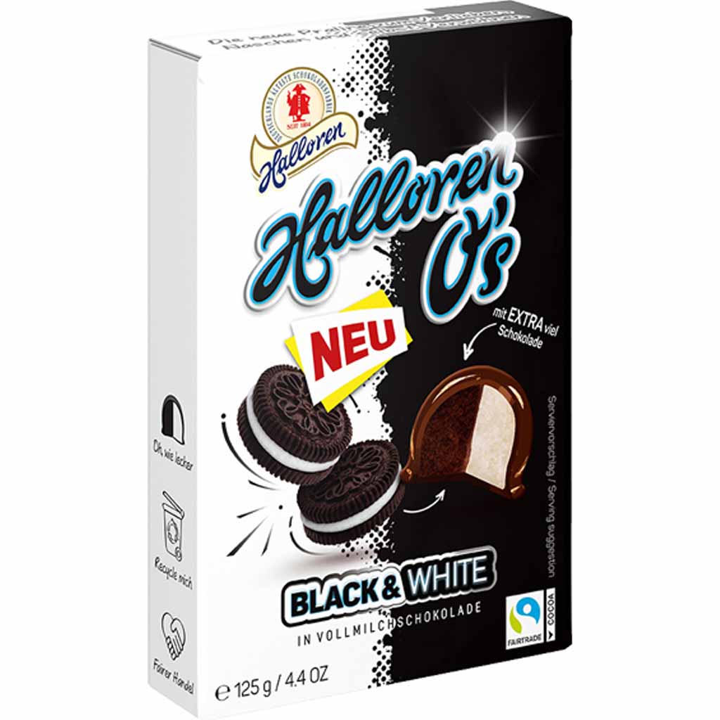 Original Halloren Kugeln O's Black & White 125g MHD 13.12.25