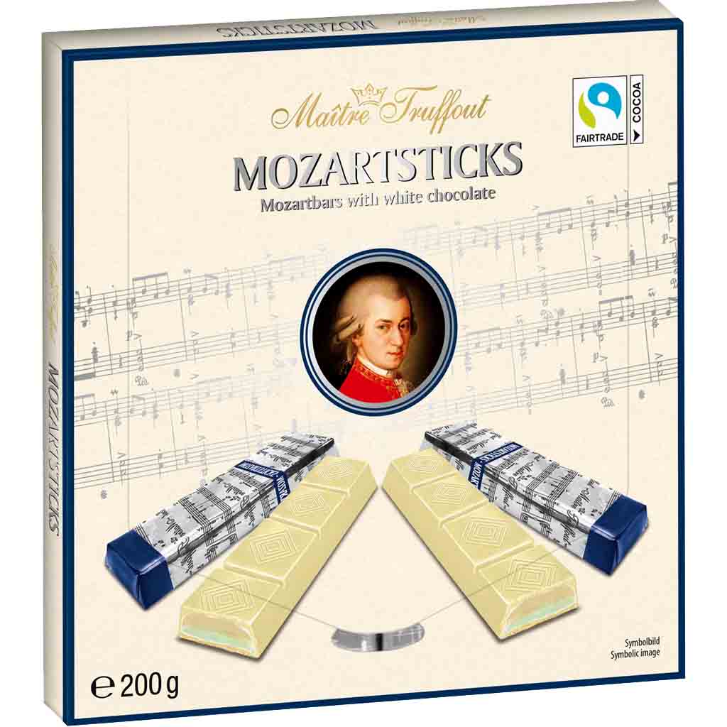 Maitre Truffout Mozartsticks weisse Schokolade 200g MHD 13.12.25