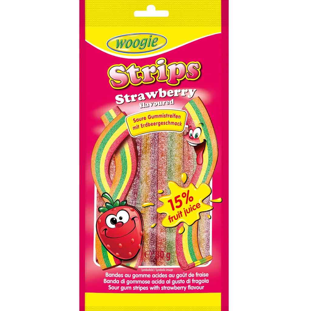 Woogie Sour Strawberry Strips 80g MHD 07.10.26