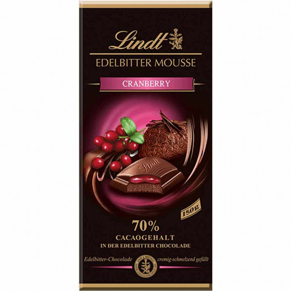 Lindt Edelbitter Mousse Cranberry 70% Kakao Tafelschokolade 150g MHD 30.05.26