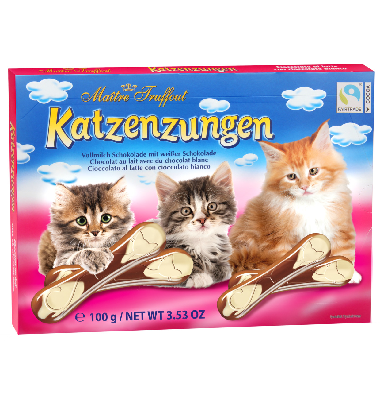 Maitre Truffout Milch- & weiße Schokolade Katzenzungen 100g MHD 13.03.27