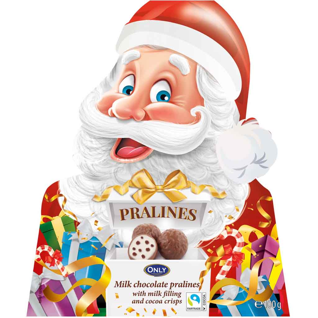 Only Weihnachtsmann Milchschokolade-Pralinen mit Milchcremefüllung & Kakao-Cerealien 100g MHD 04.06.26