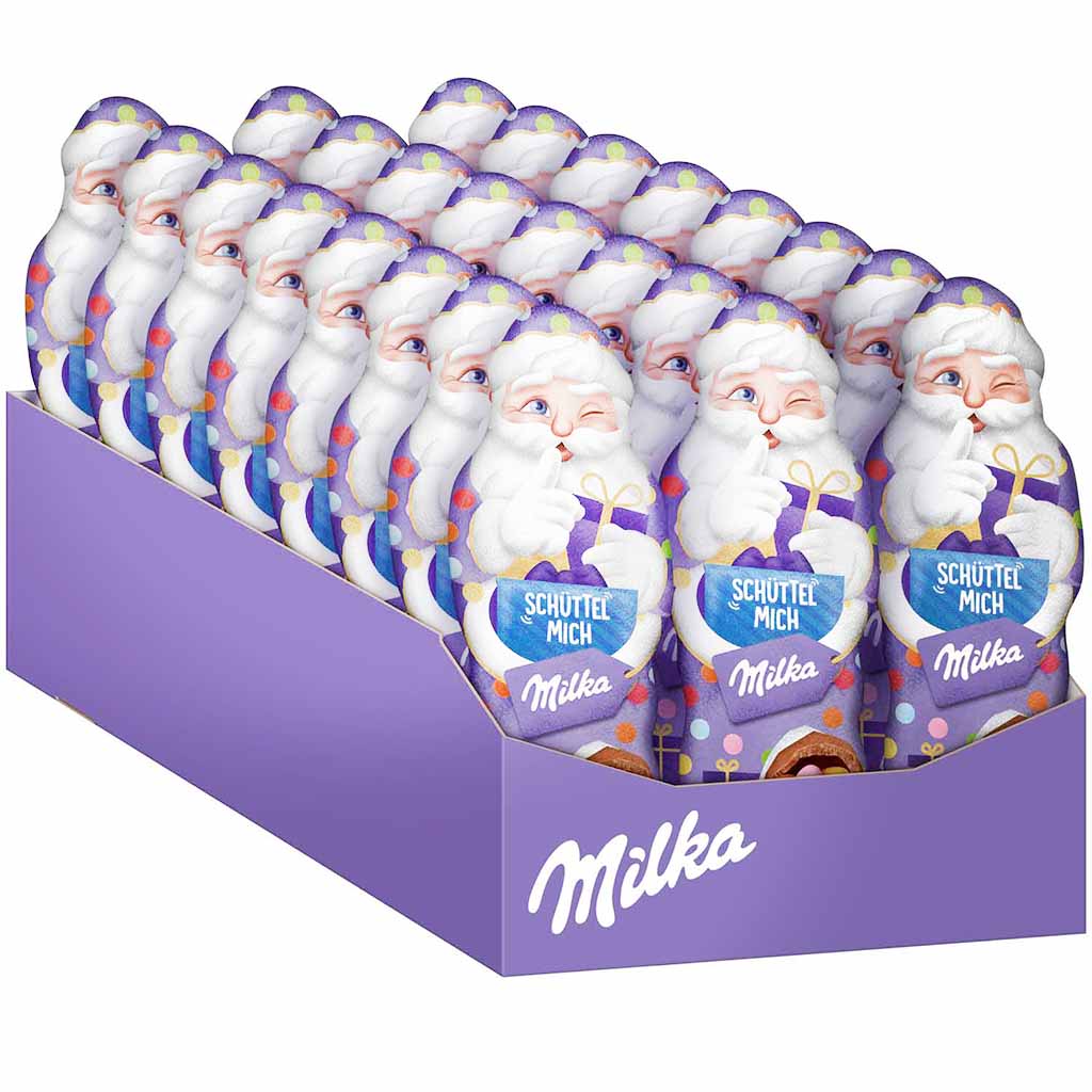 24x Milka Weihnachtsmann "Schüttel Mich" Alpenmilch mit Kakaolinsen 61g