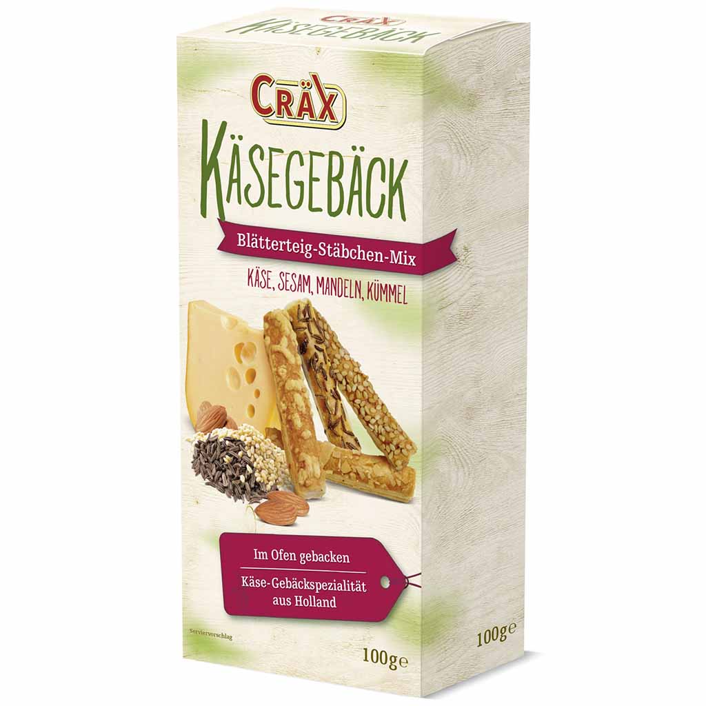 Cräx Käsegebäck Blätterteig Stäbchen Mix 100g MHD 30.09.26