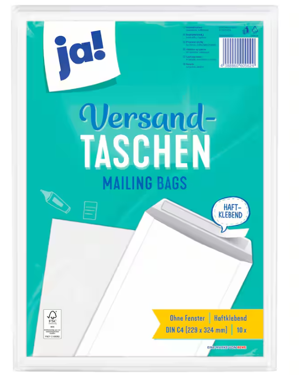 Ja! Versandtaschen DIN C4 ohne Fenster 229 x 324mm 10 Stück