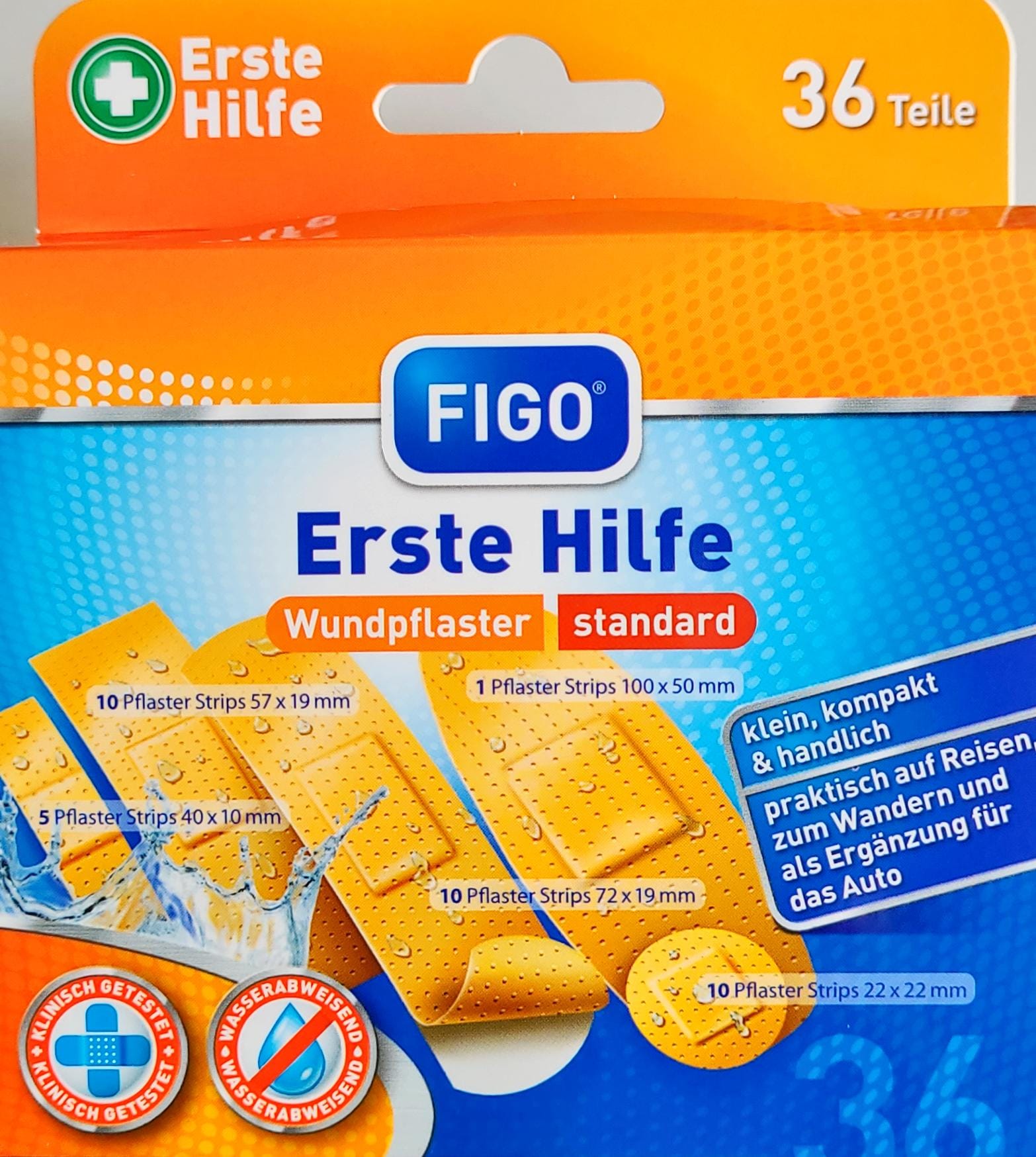 Erste Hilfe Box 36 teilig Wundpflaster Standard in Kunststoff Box MHD 30.09.28