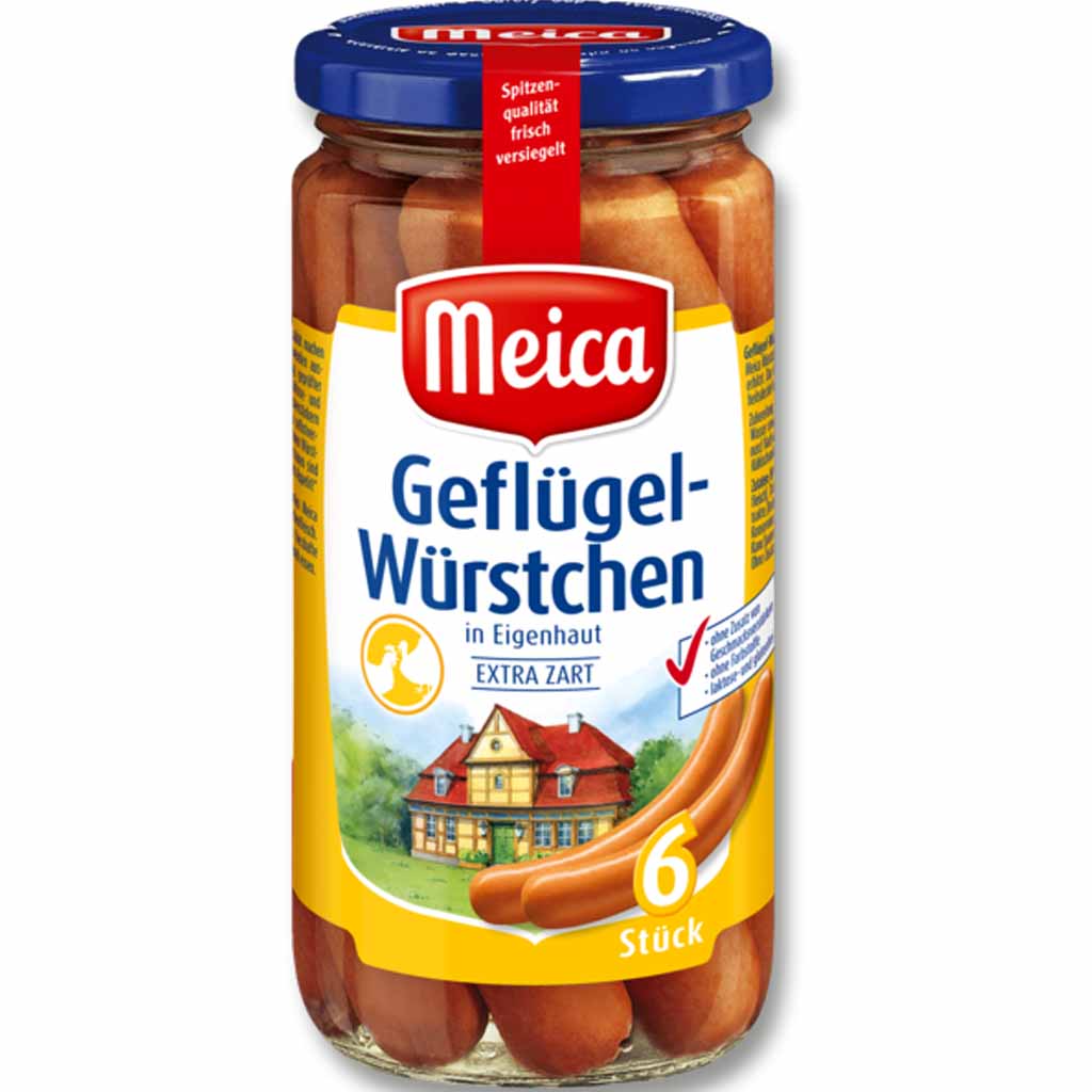 Meica Geflügel Würstchen in Eigenhaut extra zart 6er 380g / 180g MHD 26.06.27
