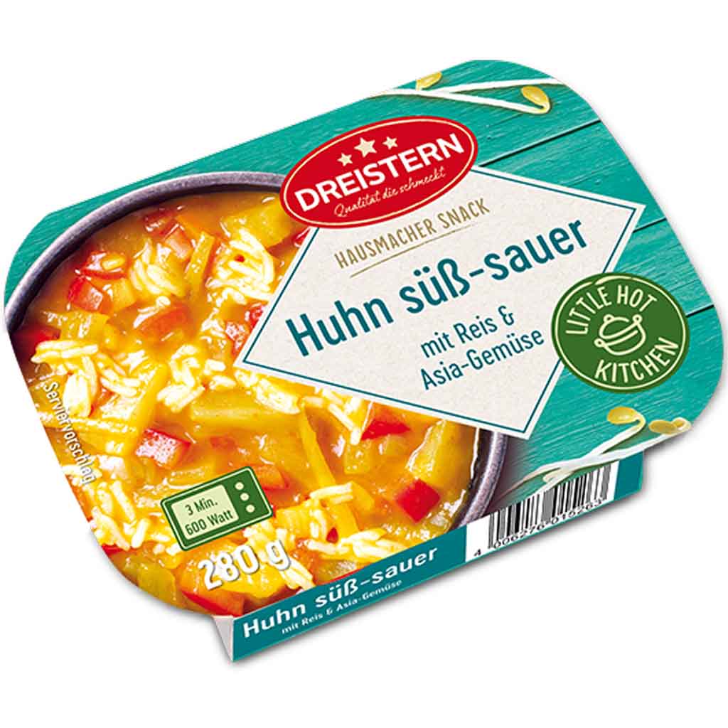 Dreistern Hausmacher Snack Huhn süß-sauer mit Reis & Ananas 280g MHD 27.11.26