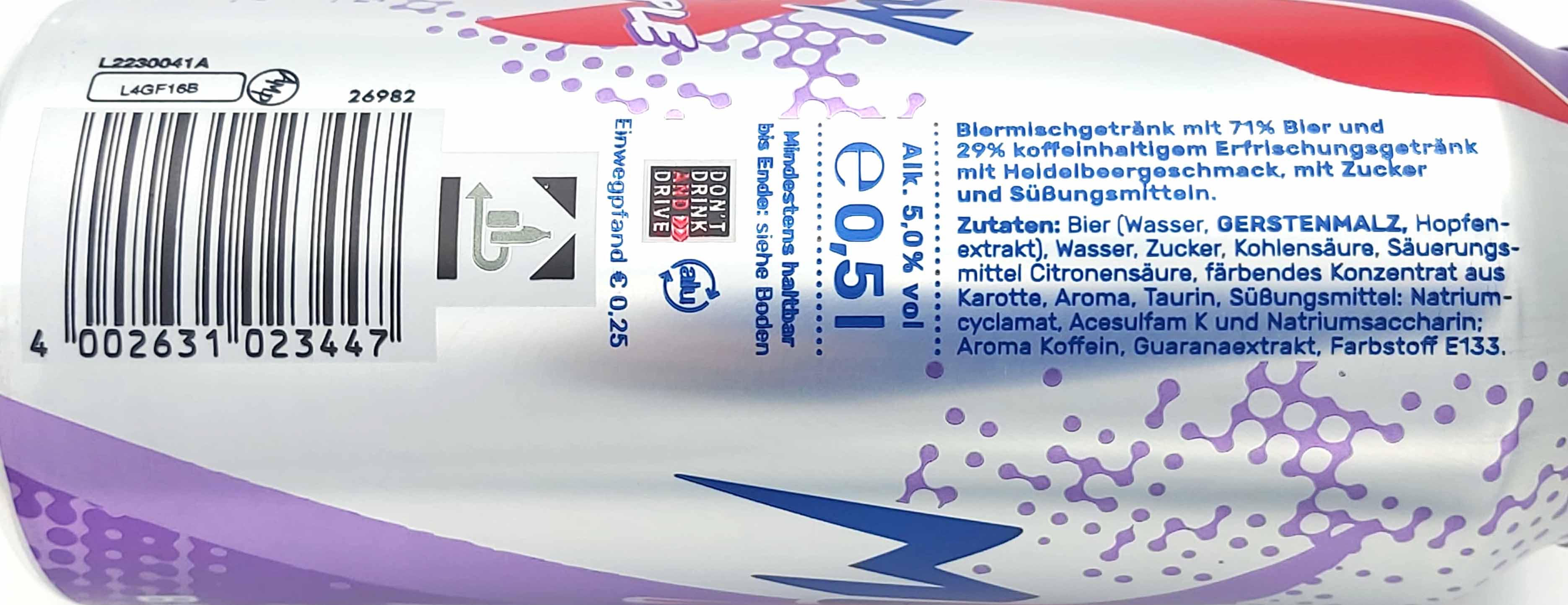 Mixery Iced Purple Bier und Energydrink 5 Prz DOSE 24x0,5L 12L, 4002631923440, 4002631023447