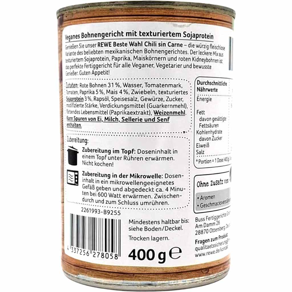 Buss Chili Sin Carne Vegan Bohnengericht 400g Dose